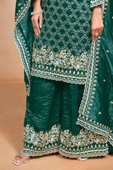 Green Embroidered Art Silk Salwar Kameez