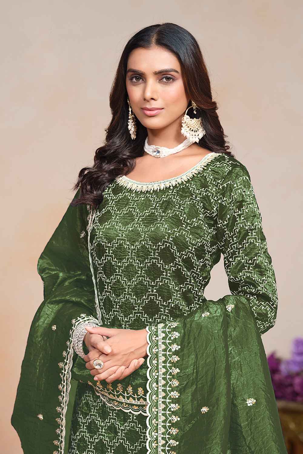 Green Embroidered Art Silk Salwar Kameez