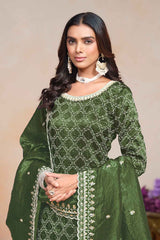 Green Embroidered Art Silk Salwar Kameez