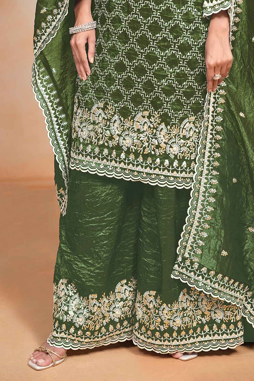 Green Embroidered Art Silk Salwar Kameez