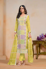 Yellow Embroidered Organza Salwar Suit