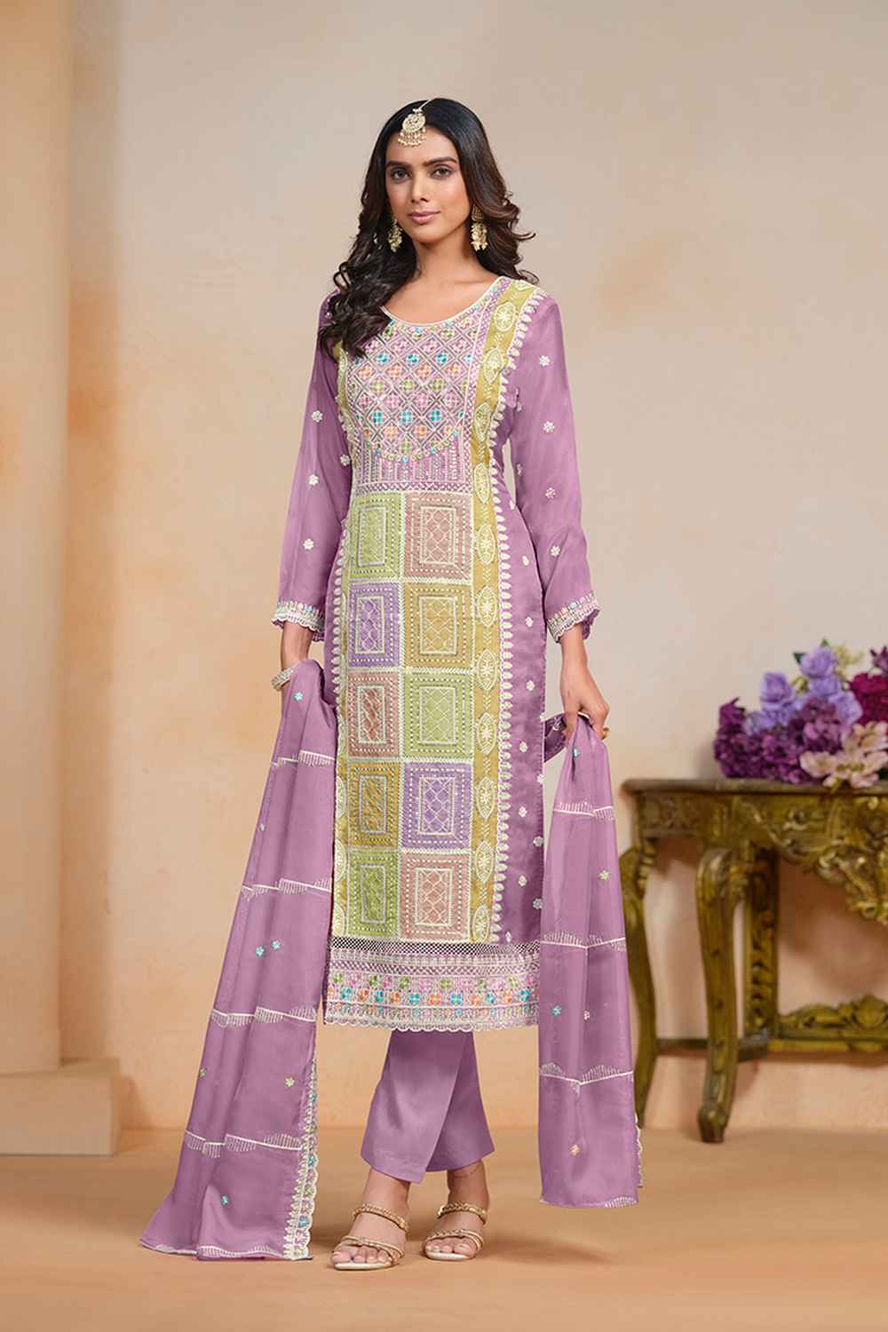 Purple Embroidered Organza Salwar Suit