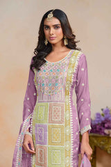 Purple Embroidered Organza Salwar Suit