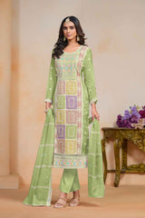 Green Embroidered Organza Salwar Suit