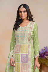 Green Embroidered Organza Salwar Suit