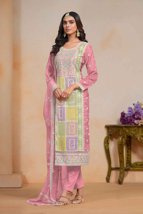 Pink Embroidered Organza Salwar Suit