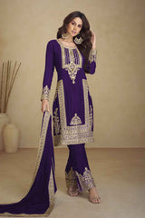 Violet Embroidered Georgette Salwar Suit