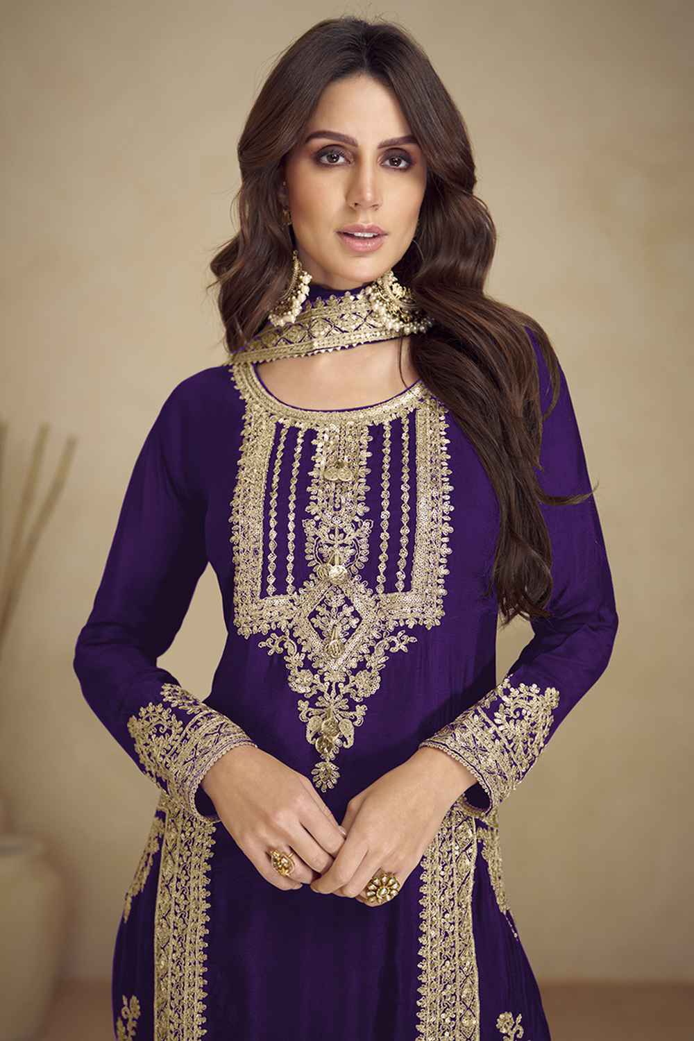 Violet Embroidered Georgette Salwar Suit