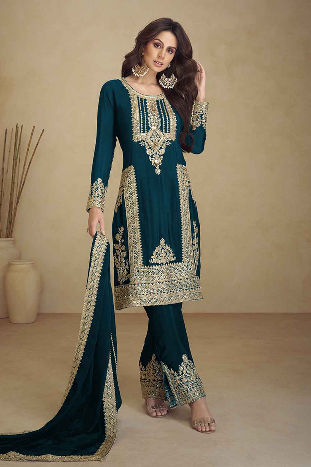 Turquoise Embroidered Georgette Salwar Suit