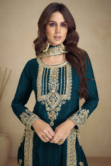 Turquoise Embroidered Georgette Salwar Suit