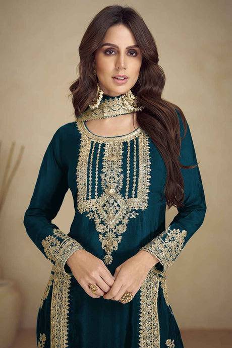 Turquoise Embroidered Georgette Salwar Suit