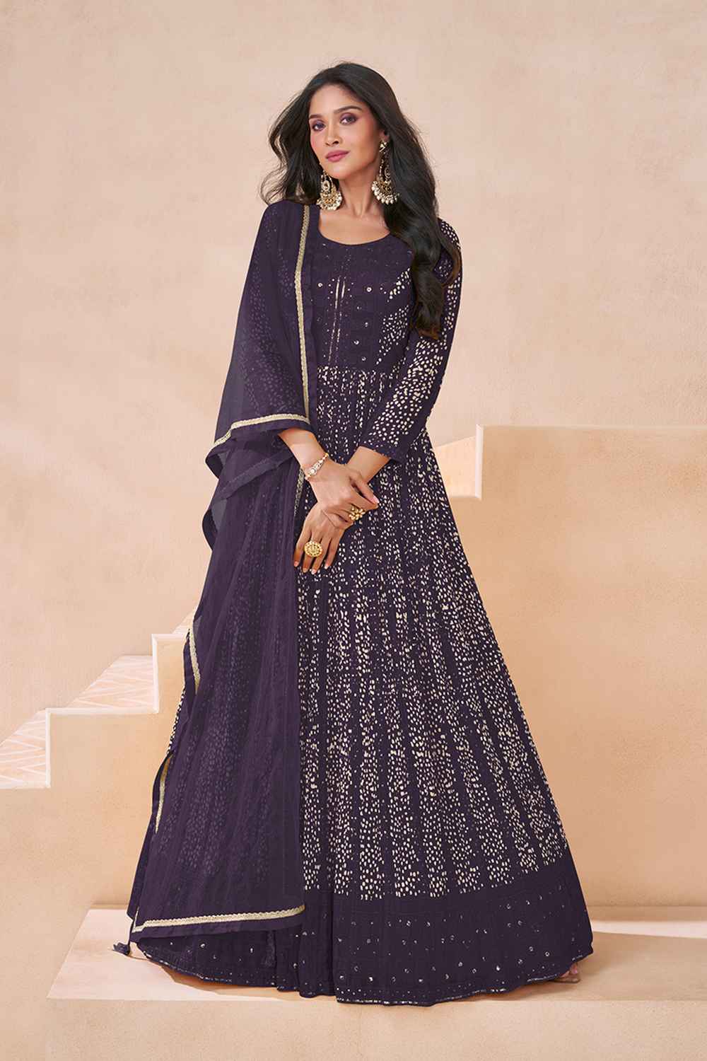 Violet Embroidered Georgette Salwar Suit