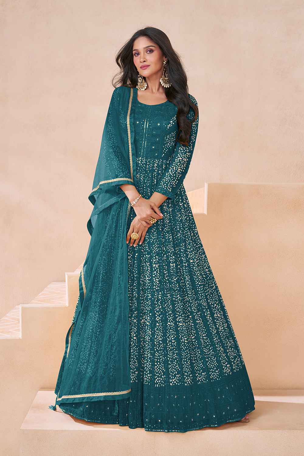 Turquoise Embroidered Georgette Salwar Suit