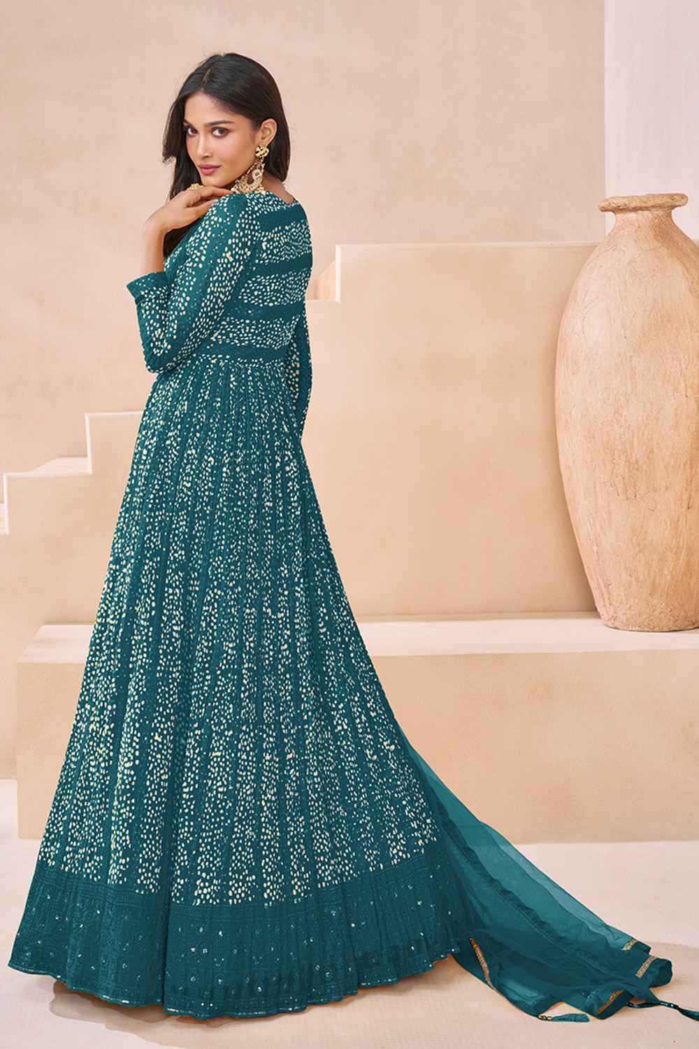 Turquoise Embroidered Georgette Salwar Suit