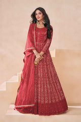 Red Embroidered Georgette Salwar Suit