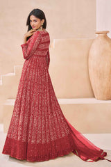 Red Embroidered Georgette Salwar Suit