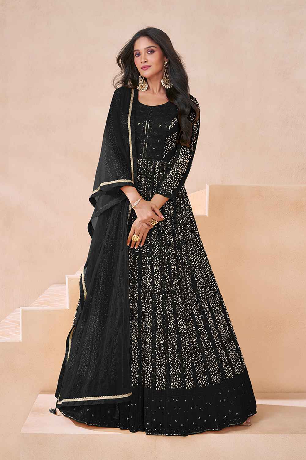 Black Embroidered Georgette Salwar Suit