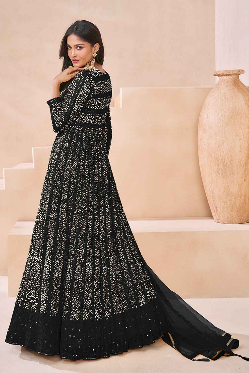 Black Embroidered Georgette Salwar Suit