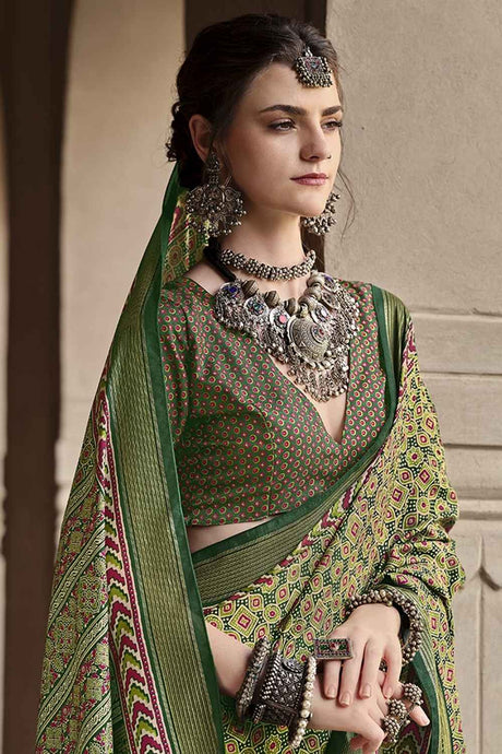 Green Silk Printed Saree