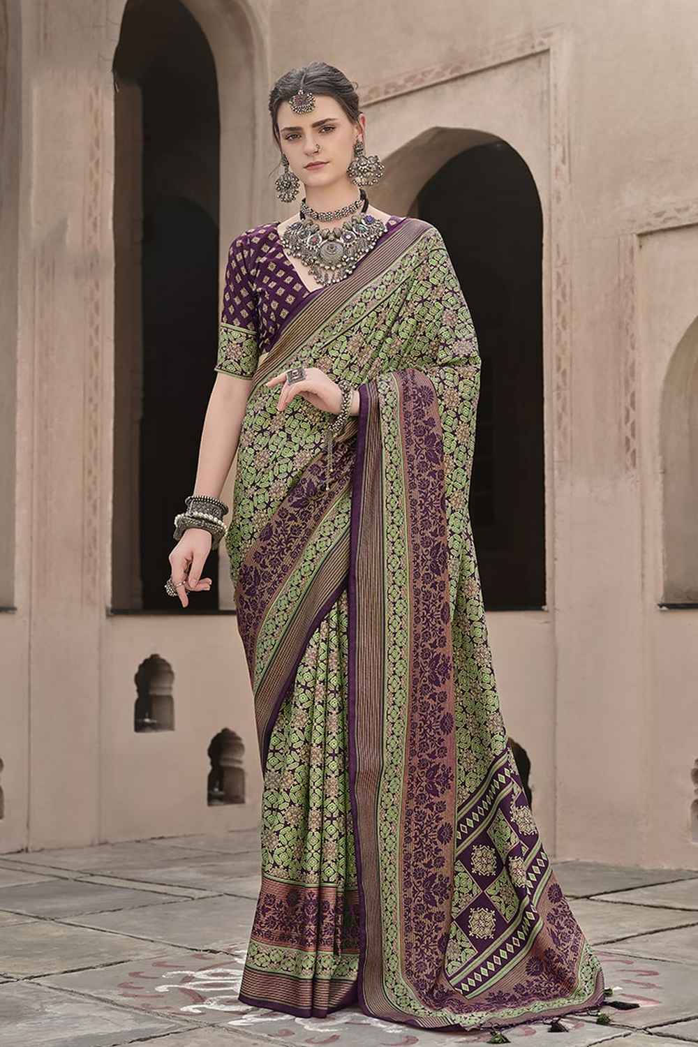 Green Silk Printed Saree