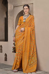 Orange Silk Printed Saree