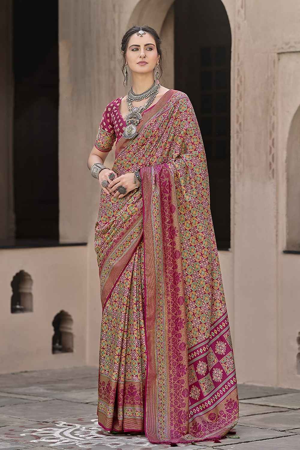 Pink Silk Printed Saree