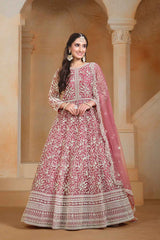 Pink Embroidered Net Salwar Suit