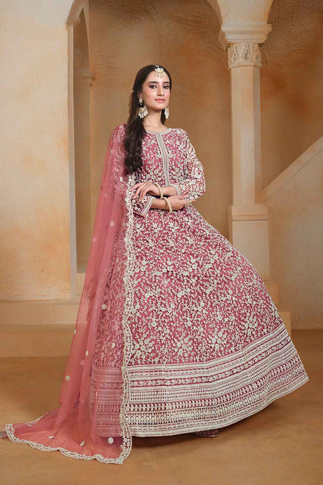 Pink Embroidered Net Salwar Suit