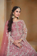 Pink Embroidered Net Salwar Suit