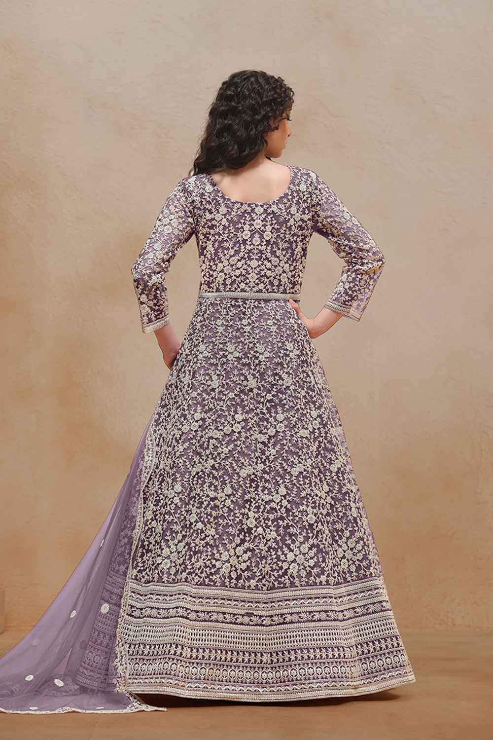 Violet Embroidered Net Salwar Suit