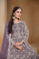 Violet Embroidered Net Salwar Suit