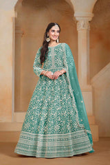 Turquoise Embroidered Net Salwar Suit