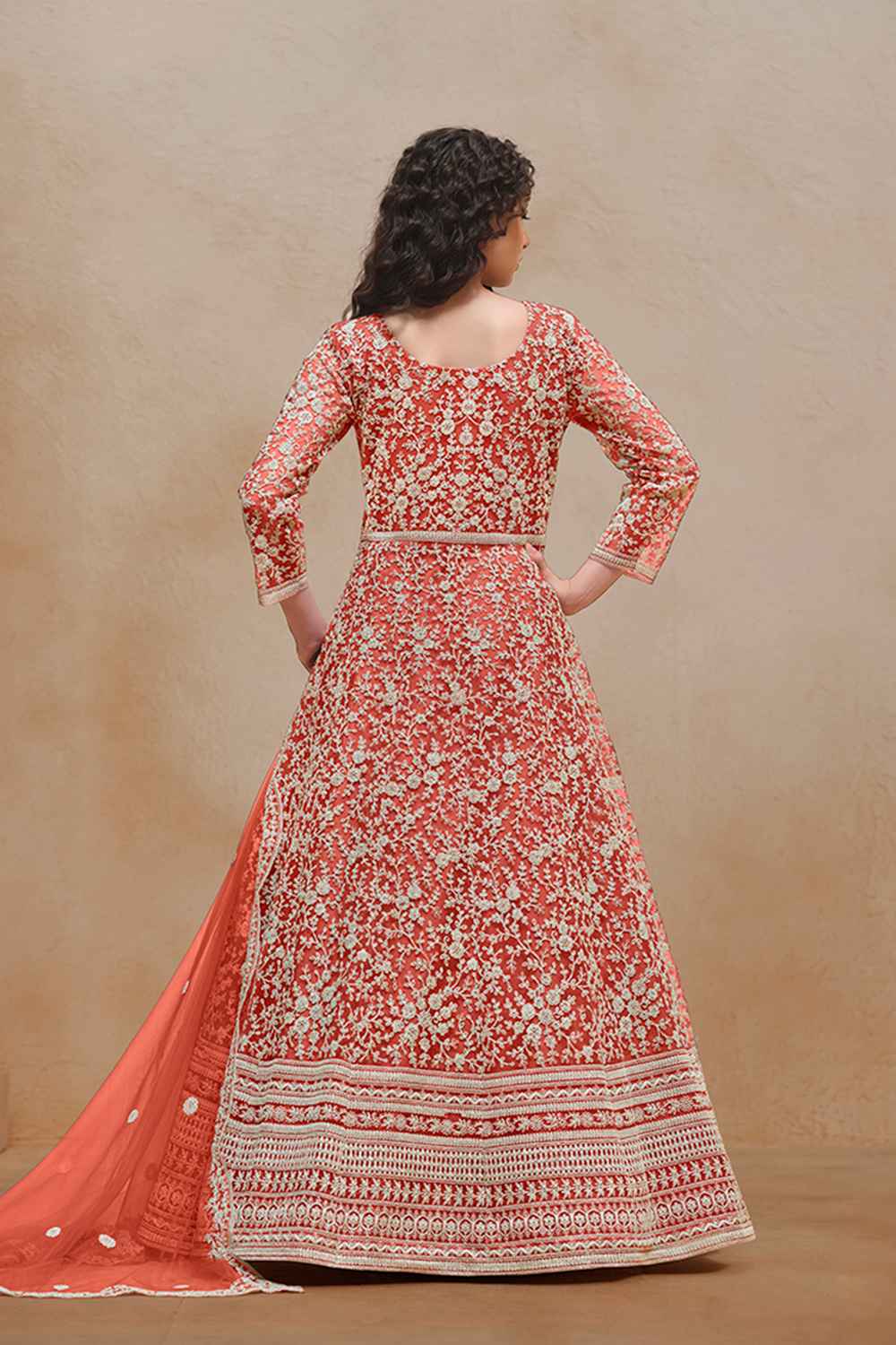 Red Embroidered Net Salwar Suit