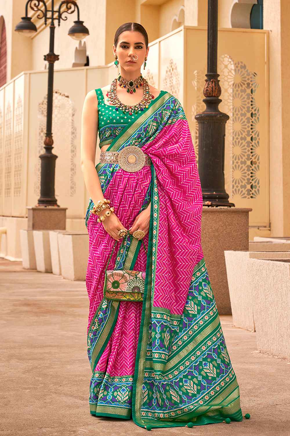 Pink Silk Printed Saree