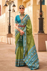 Olive Silk Printed Saree