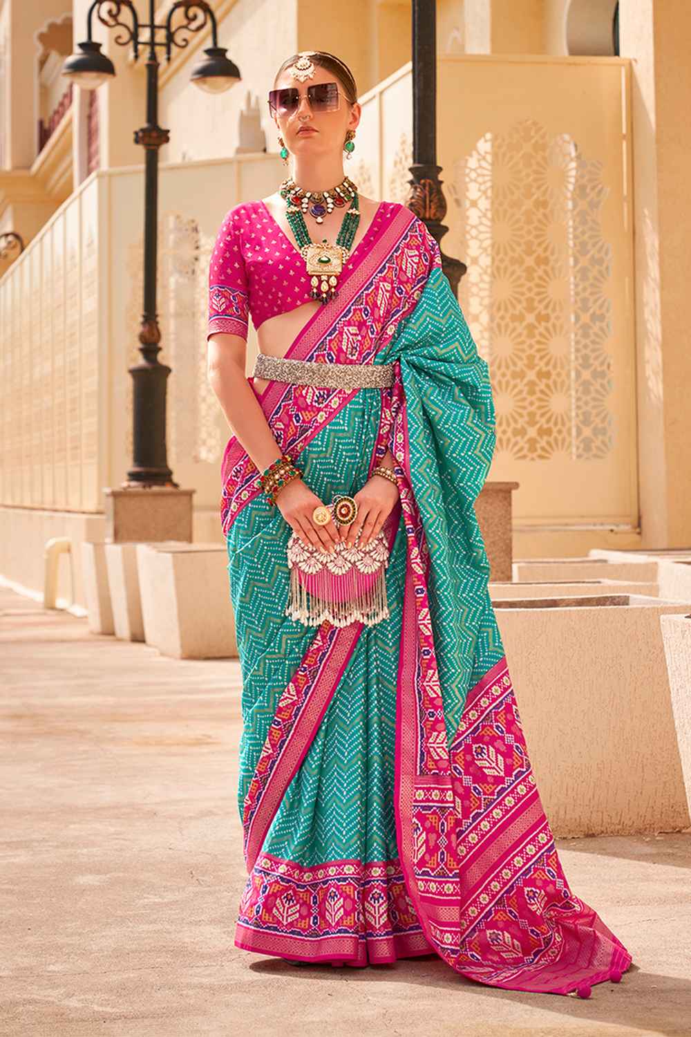 Turquoise Silk Printed Saree