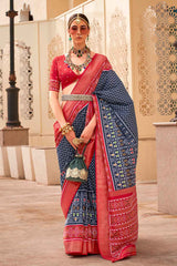 Blue Silk Printed Saree