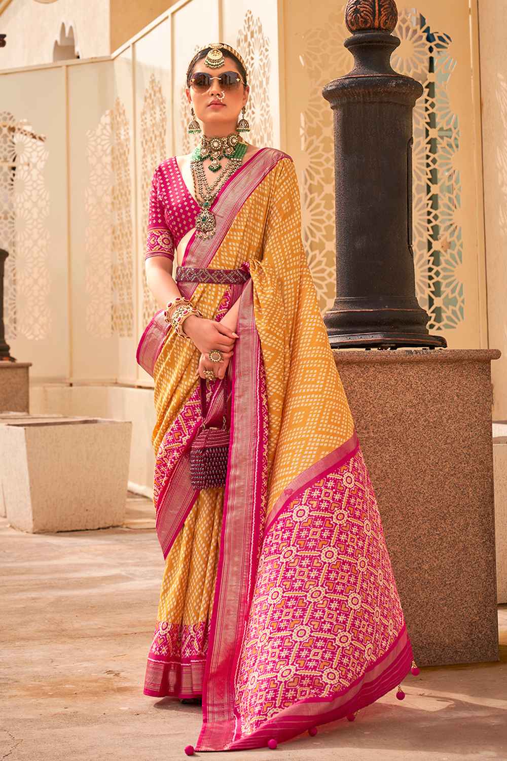 Yellow Silk Printed Saree