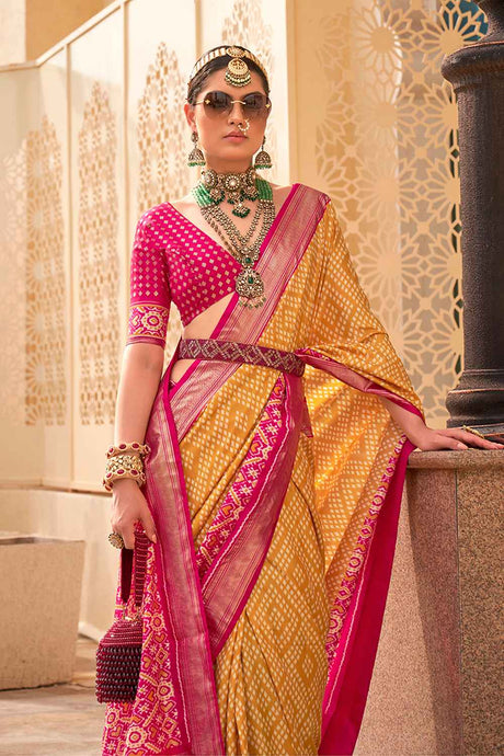 Yellow Silk Printed Saree