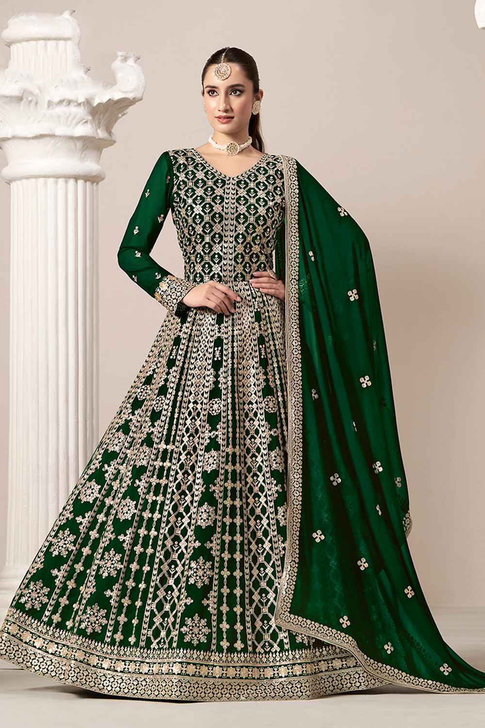 Green Embroidered Georgette Salwar Suit