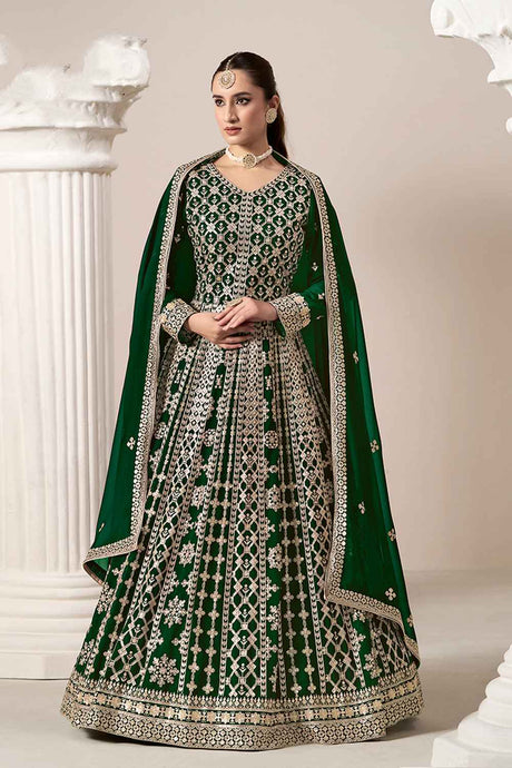 Green Embroidered Georgette Salwar Suit