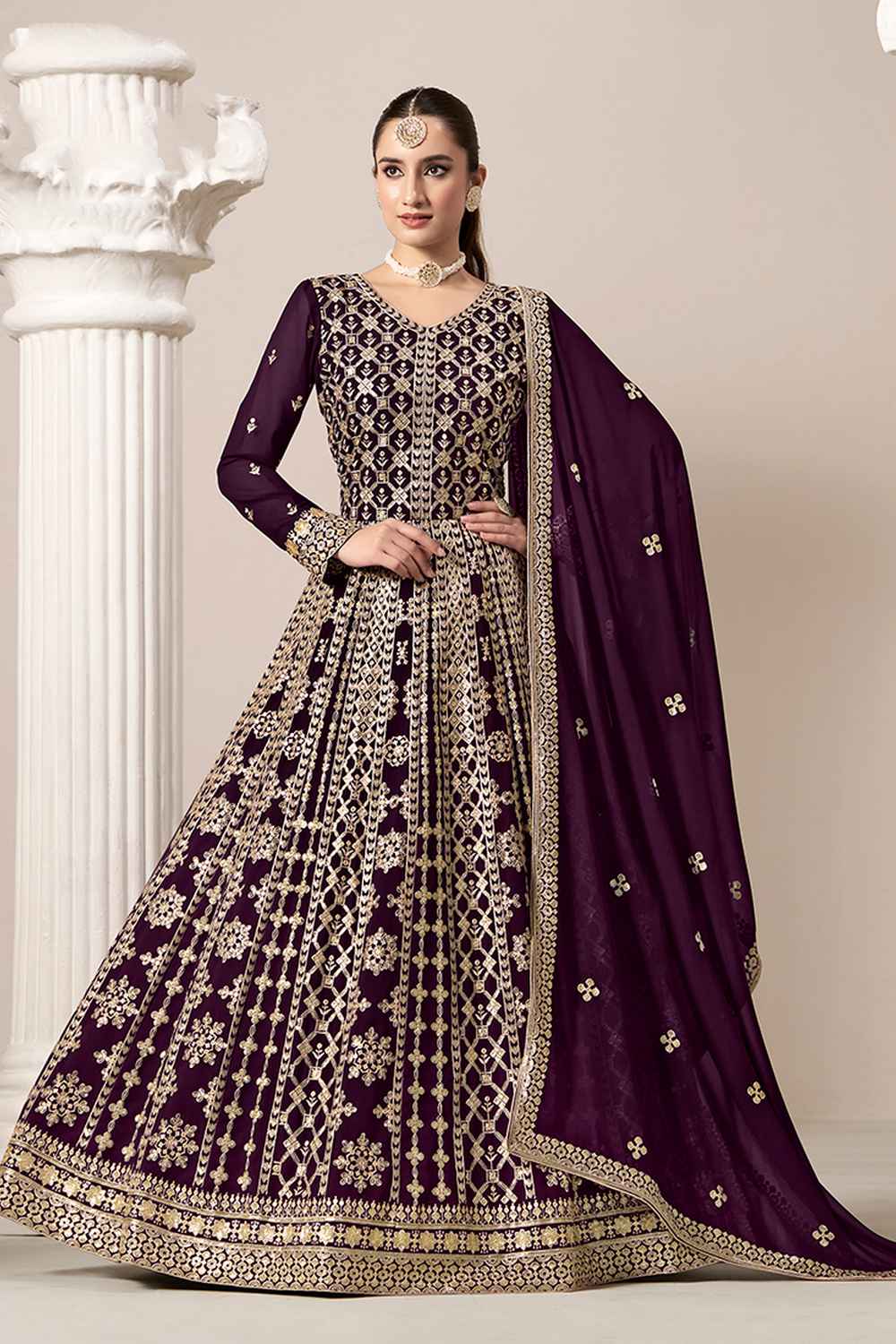 Violet Embroidered Georgette Salwar Suit