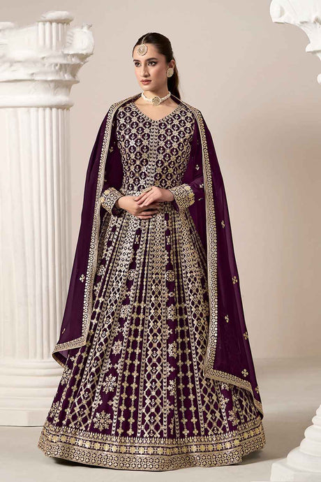 Violet Embroidered Georgette Salwar Suit