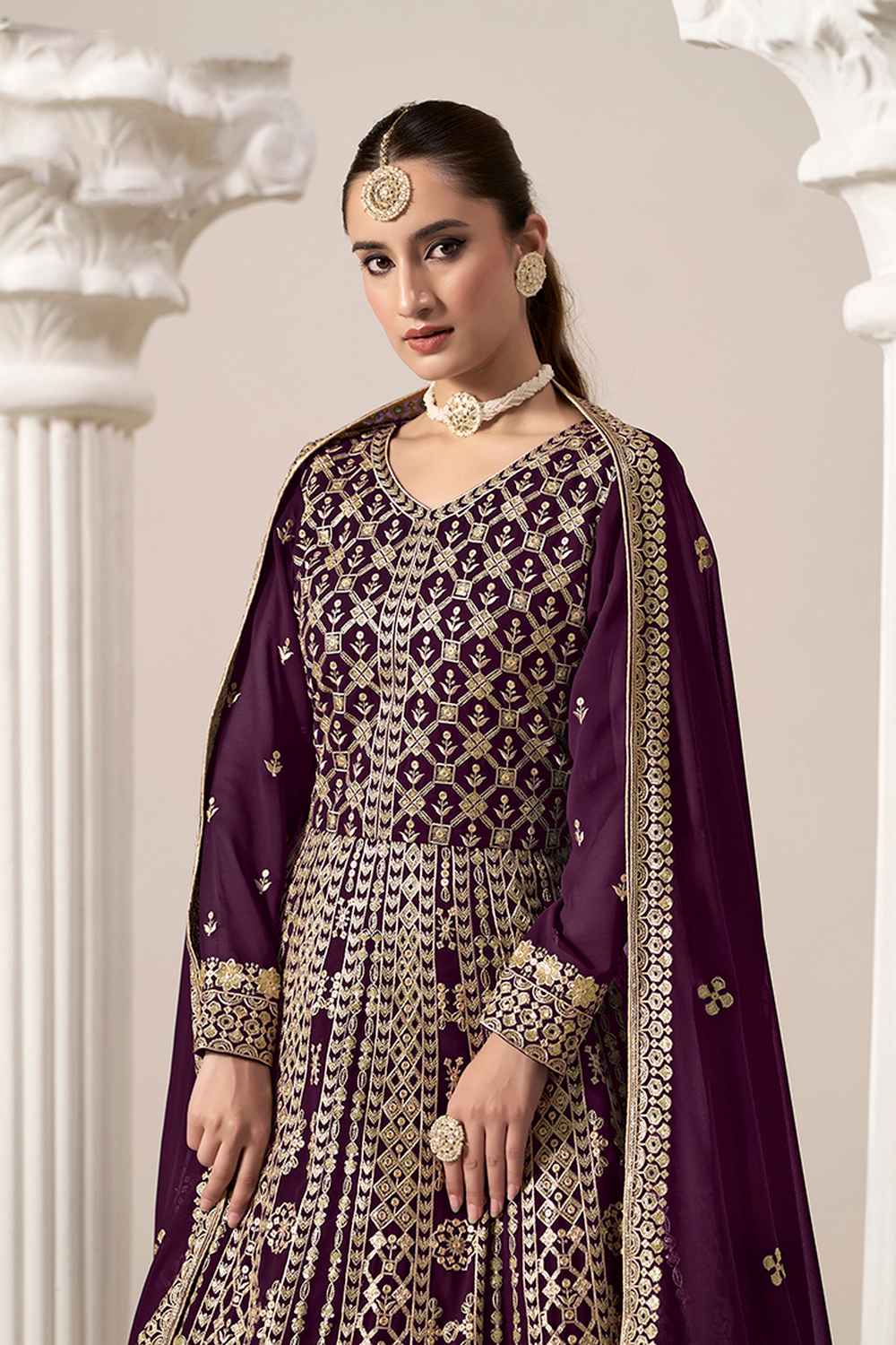 Violet Embroidered Georgette Salwar Suit