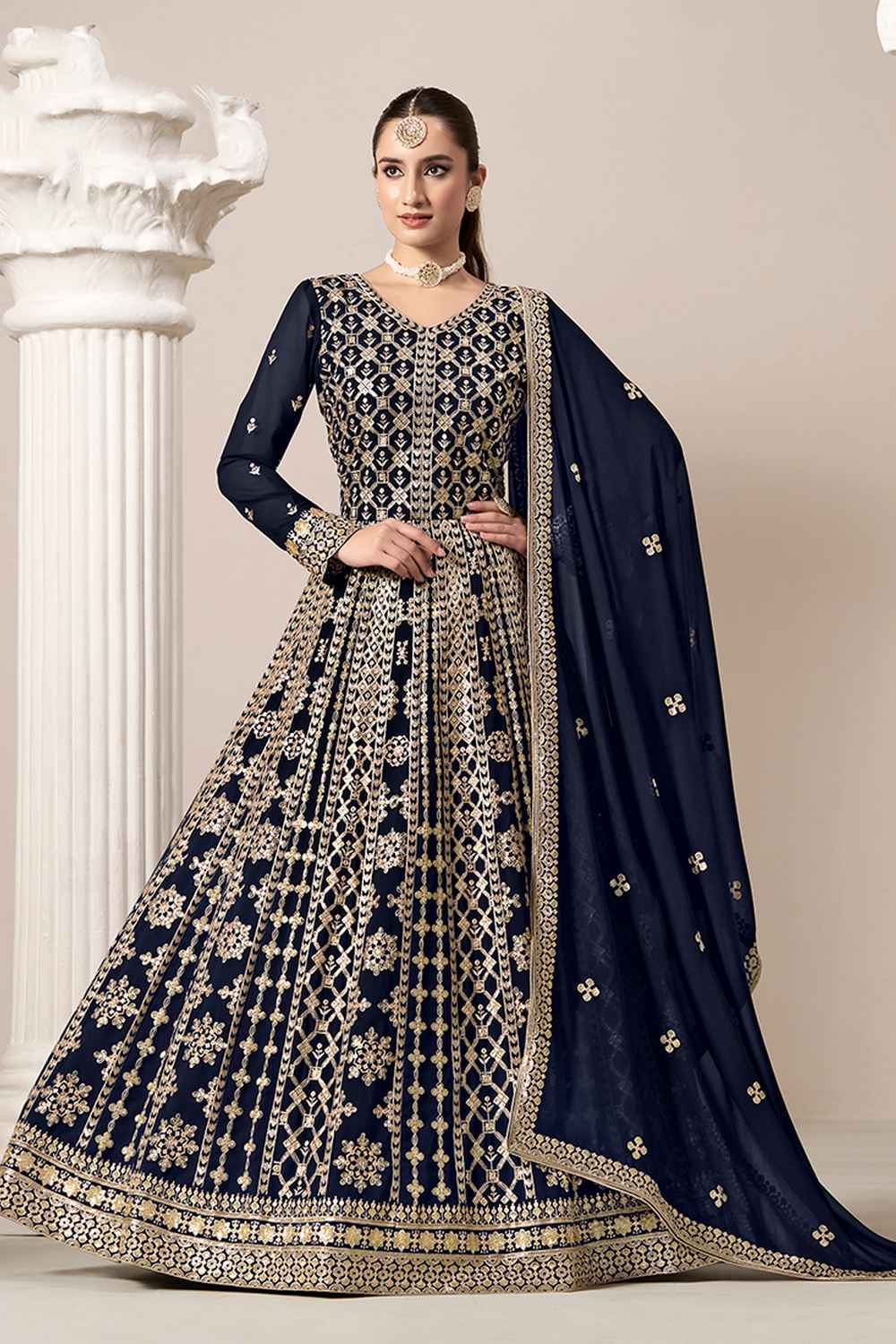 Blue Embroidered Georgette Salwar Suit