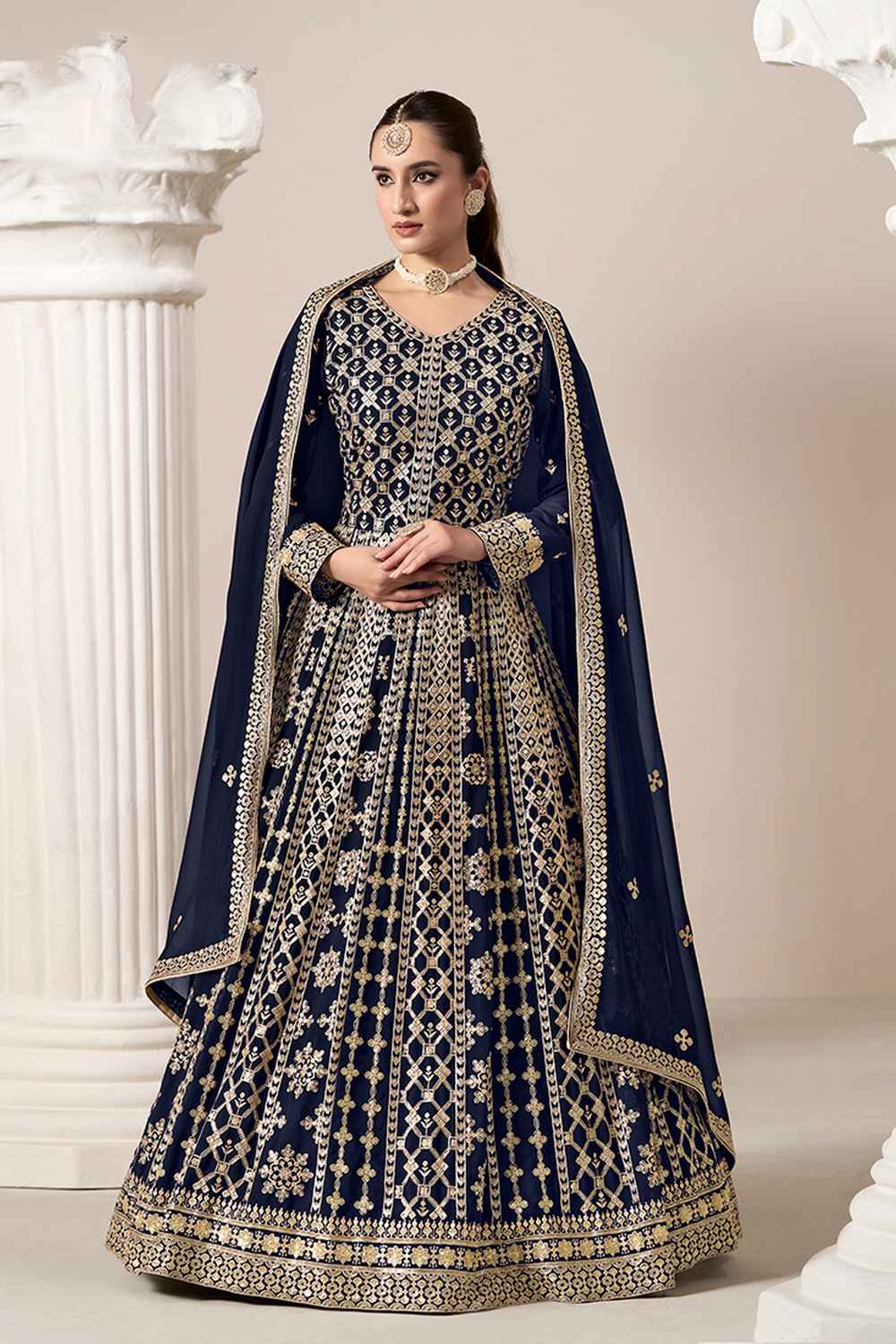 Blue Embroidered Georgette Salwar Suit