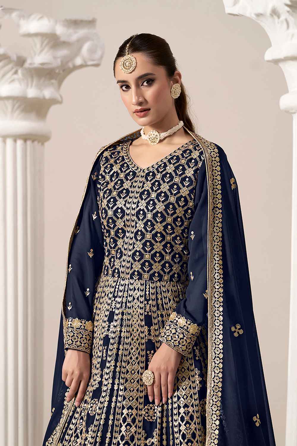 Blue Embroidered Georgette Salwar Suit