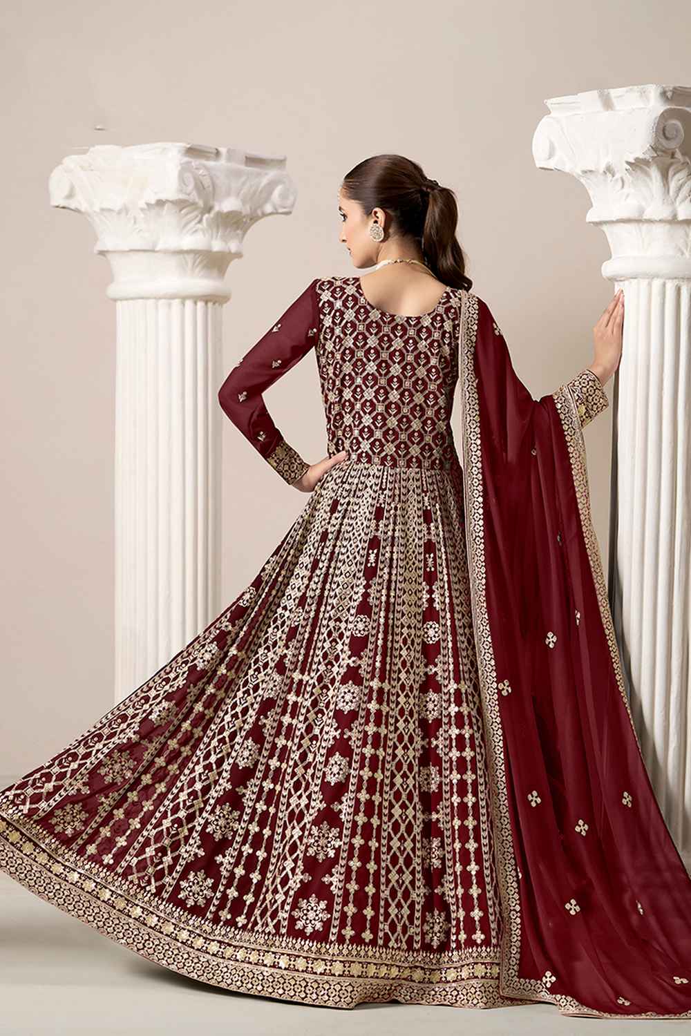 Red Embroidered Georgette Salwar Suit