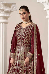 Red Embroidered Georgette Salwar Suit