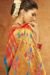 Turquoise Silk Woven Saree